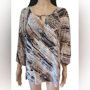 Dana Buchman White, Black & Brown Abstract Pattern Blouse